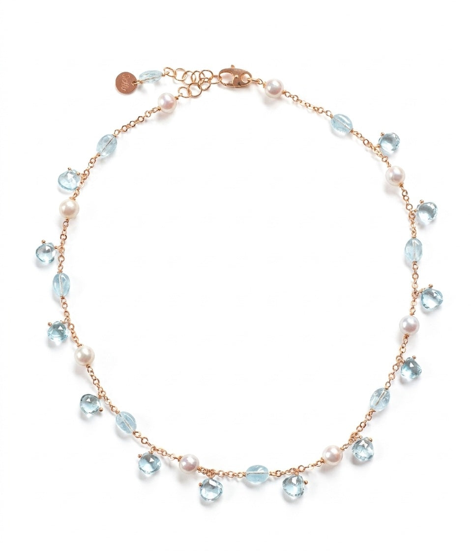 Collana girocollo argento 925/ooo pietre di Peridoto o Topazio & Perle coltivate