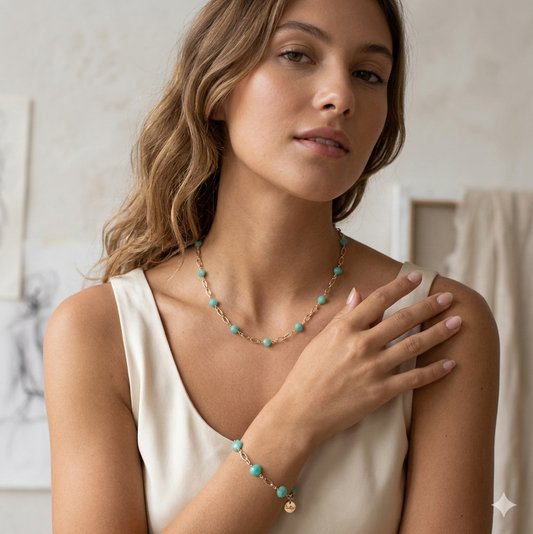 Collana girocollo argento 925/ooo pietre di Acquamarina