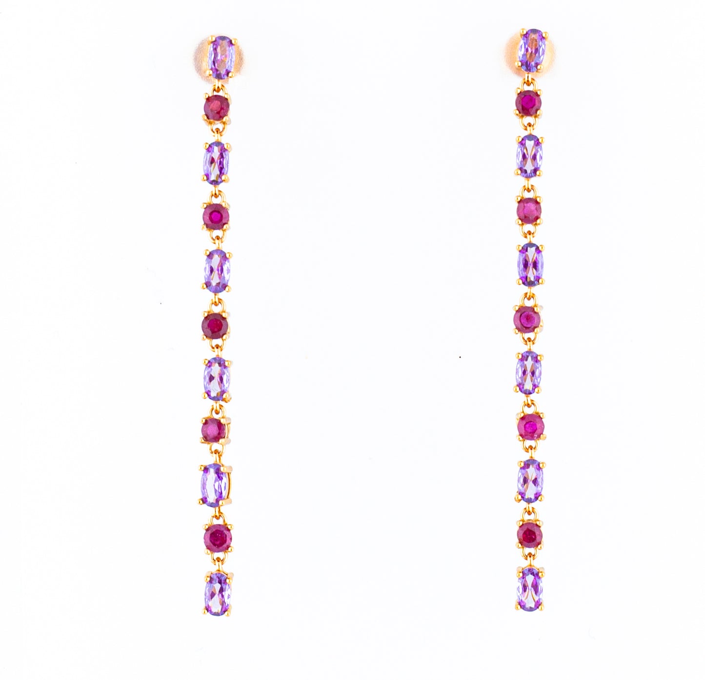 Orecchini in argento 925/ooo placcato oro rosè 18 Kt, Rubini & Quarzo Ametista