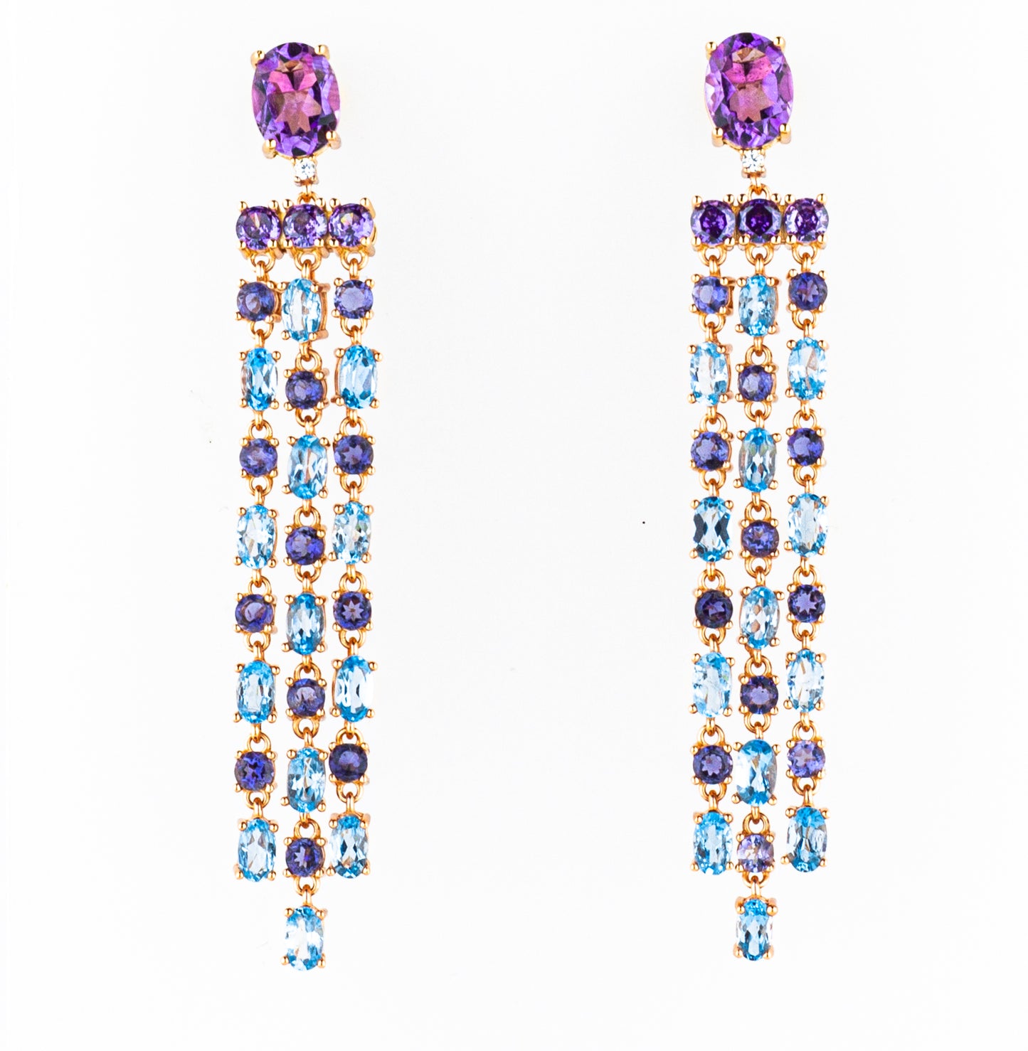 Orecchini in argento 925/ooo placcato oro rosè 18 Kt Topazi azzurri & Iolite