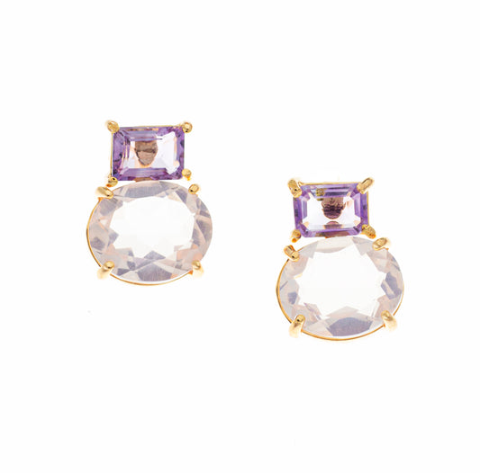 Orecchini in argento 925/ooo placcato oro rosè, Topazi azzurri & Quarzi