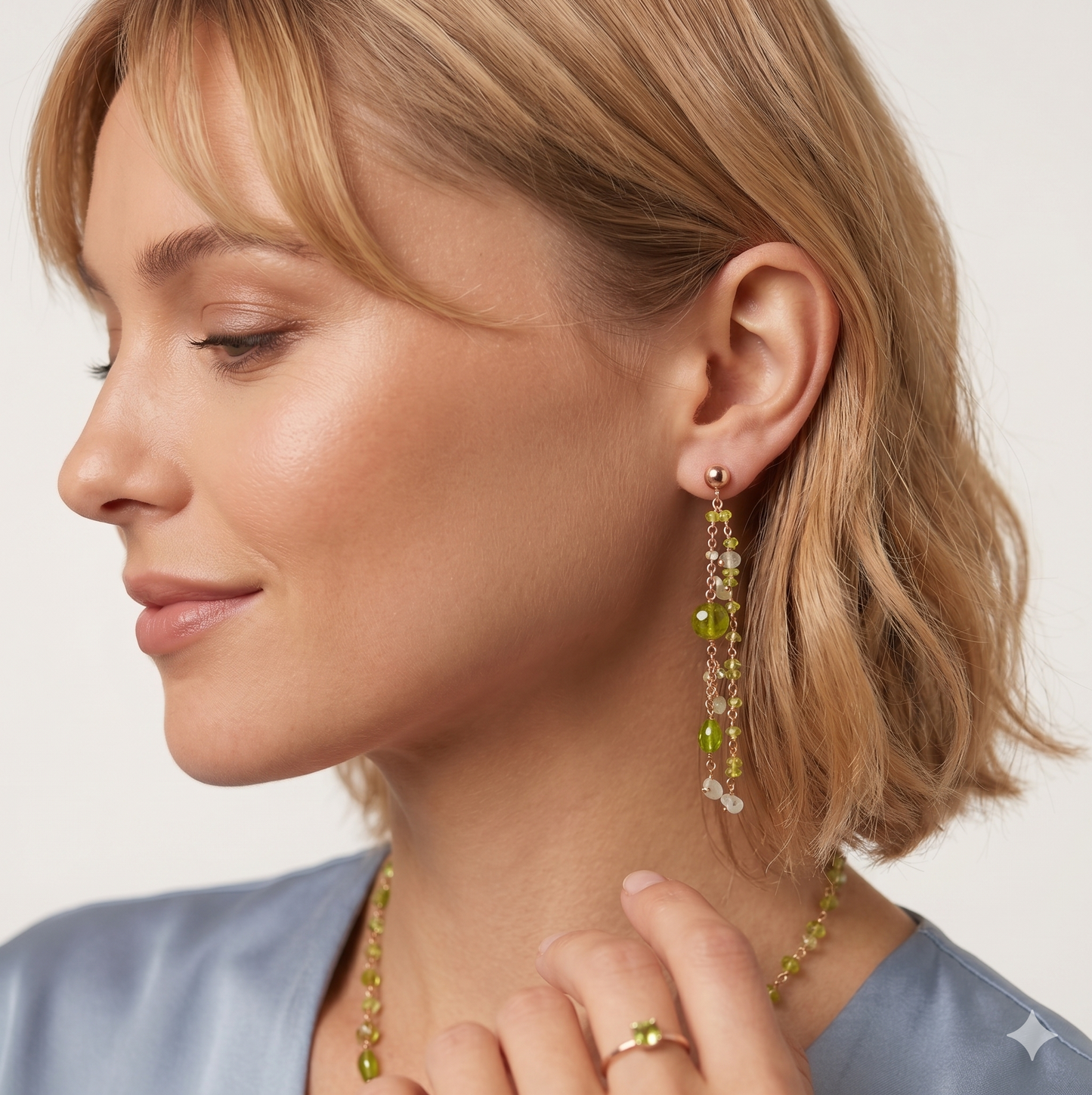 Orecchini in argento 925/ooo placcato oro rosa, pietre in Peridoto & Prenite