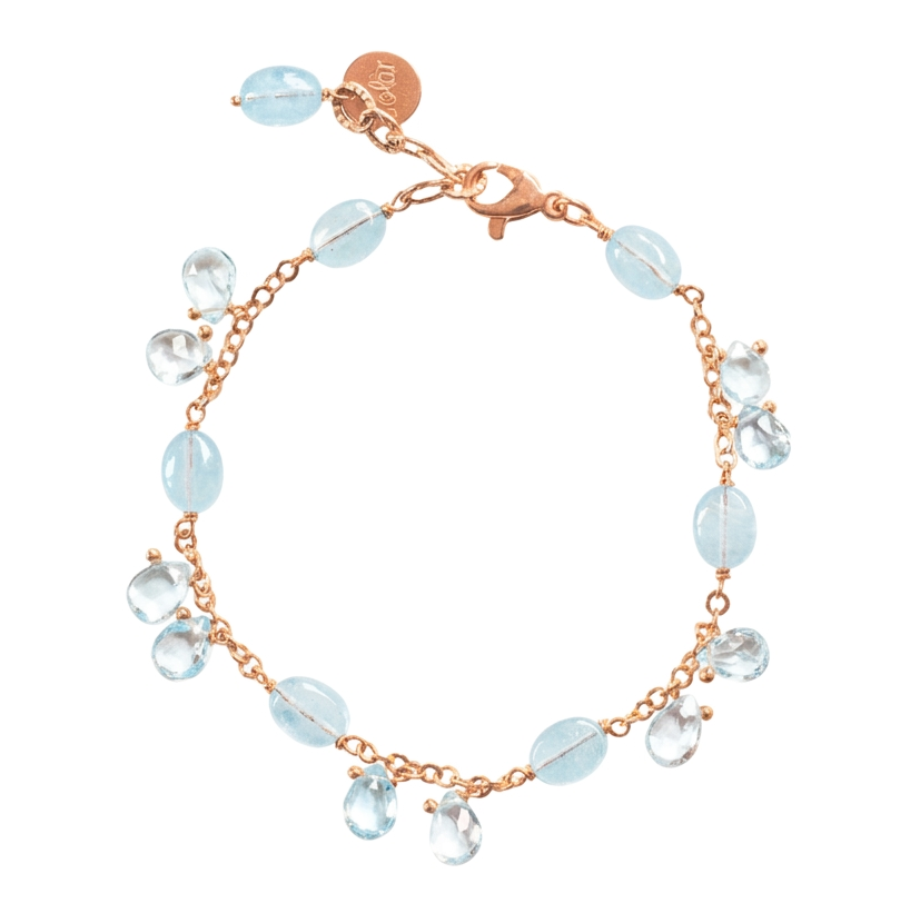 Braccialetto in argento 925 %°° placcato oro 18 Kt, pietre in Acquamarina & Topazi