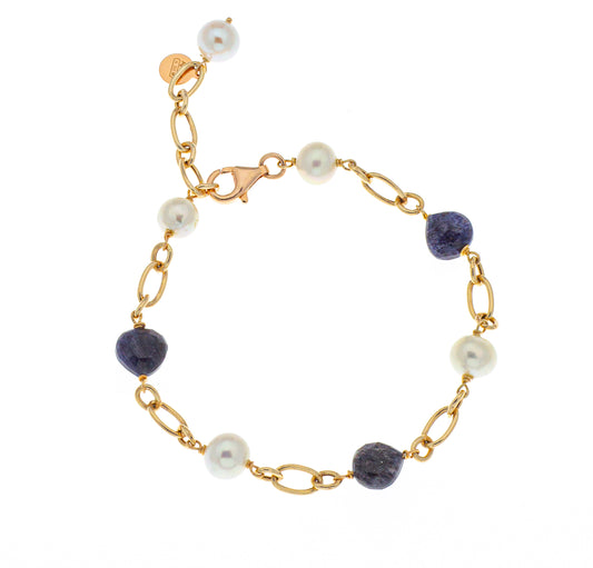 Braccialetto argento 925/ooo perle coltivate & Zaffiri blue