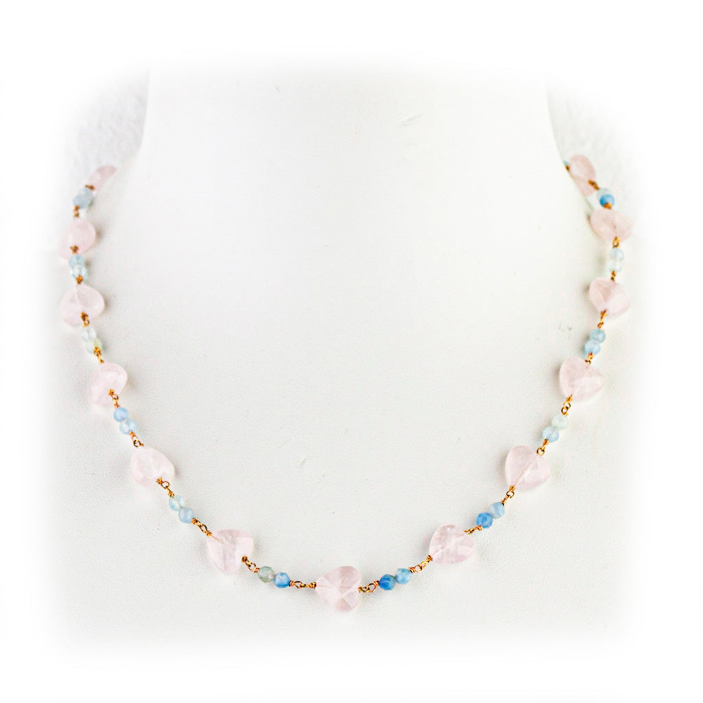 Collana girocollo argento 925/ooo placcato oro rosè pietre di Quarzo Rosa & Apatite