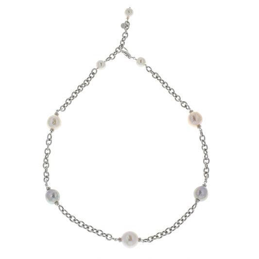 Collana girocollo argento 925/ooo placcato rodio, perle coltivate