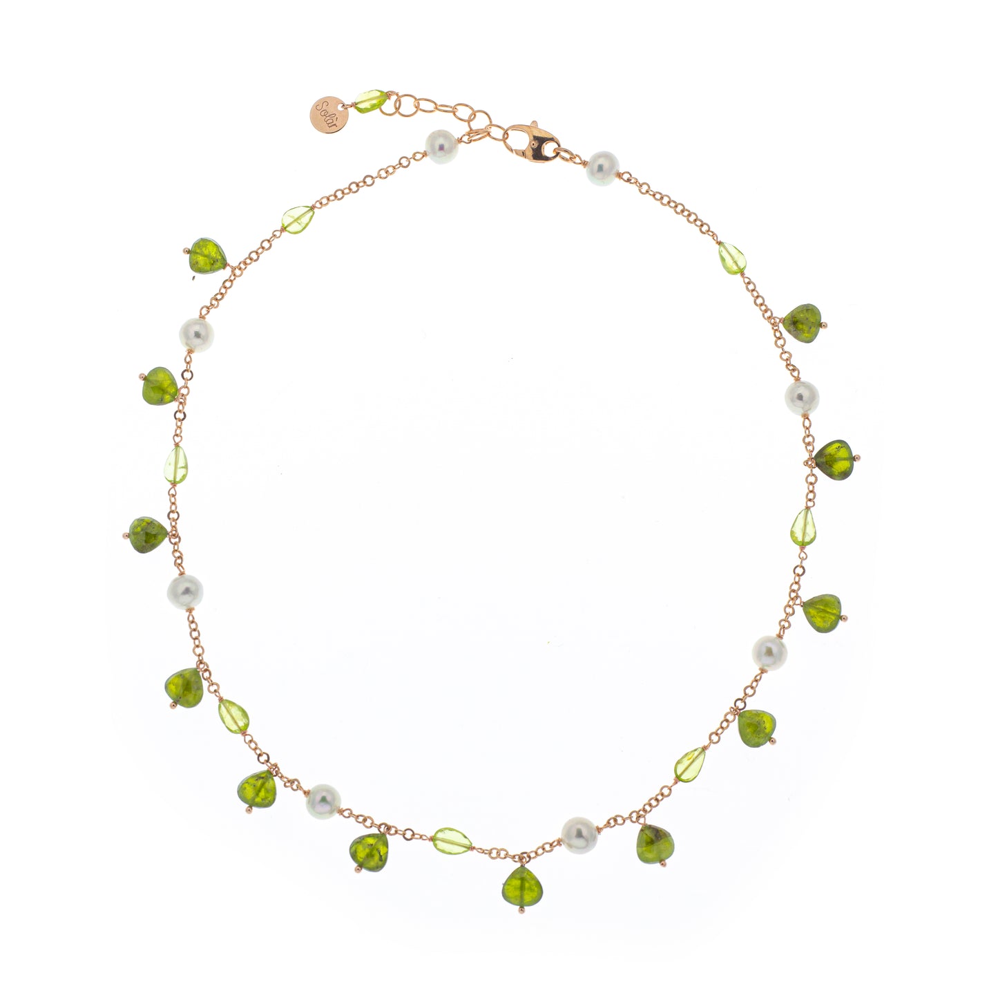 Collana girocollo argento 925/ooo pietre di Peridoto o Topazio & Perle coltivate
