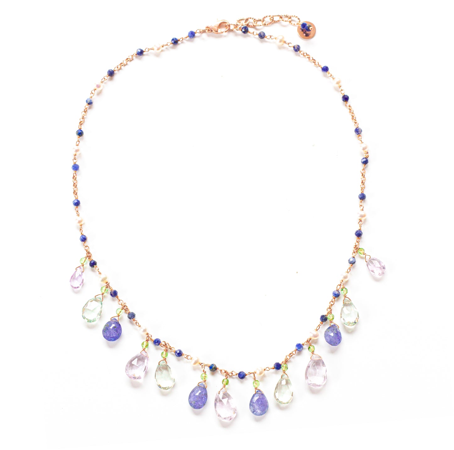 Collana girocollo argento 925/ooo pietre di Tanzanite, Praseolite & Ametista