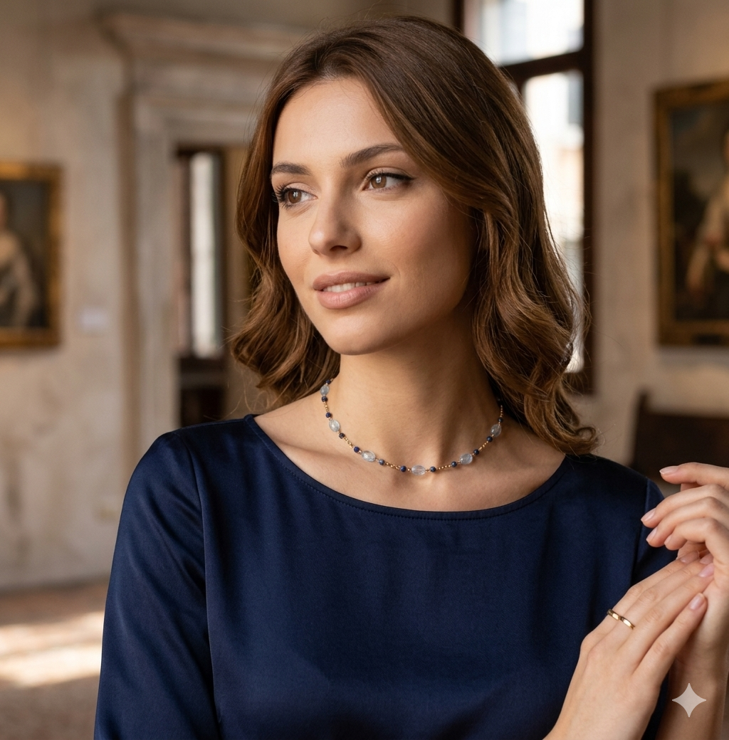 Collana girocollo argento 925/ooo pietre di Acquamarina