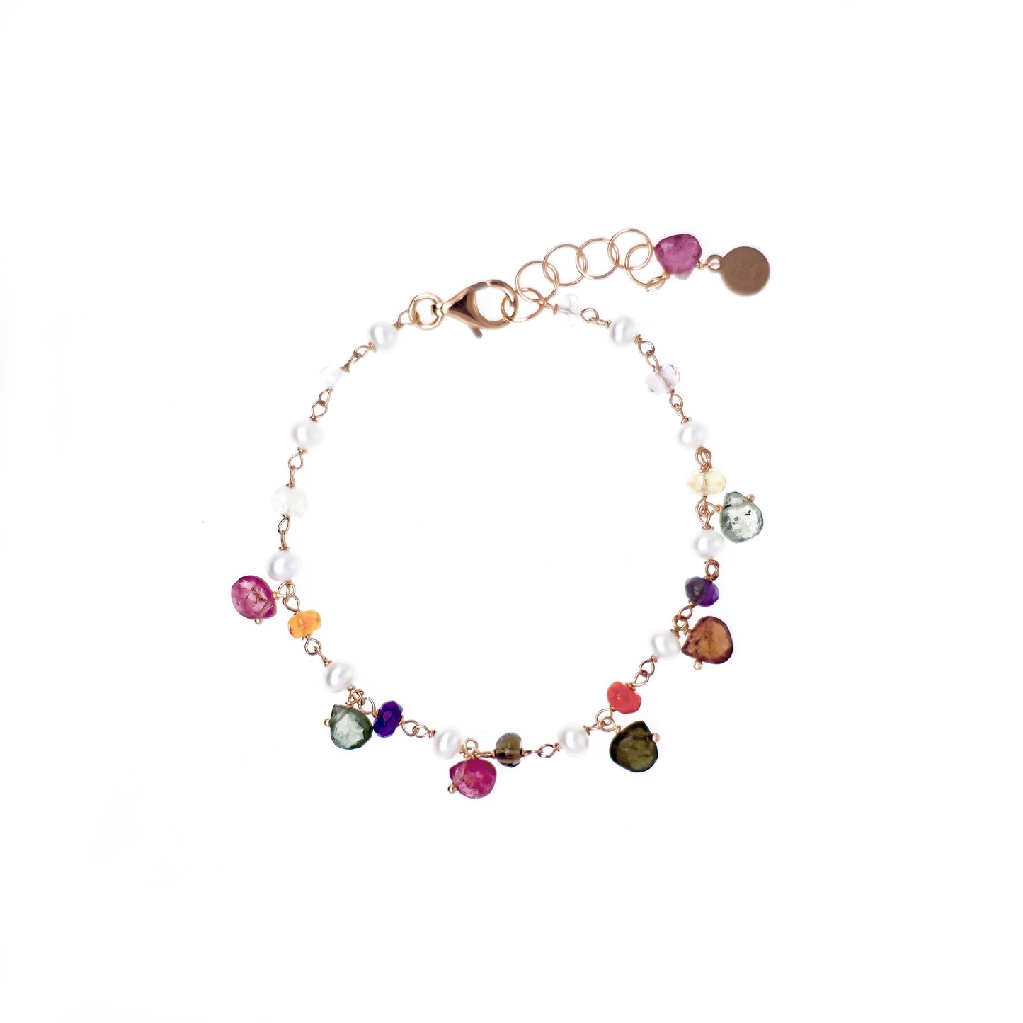 Bracciale in argento 925/ooo | Perle coltivate acqua dolce & Tormaline multicolor