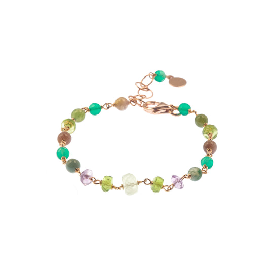 Bracciale in argento 925/ooo | Rosè | Agata multicolor | Peridoto | Ametista