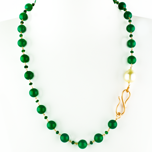 Collana in argento 925/ooo | Green Onyx naturale | Perla australiana