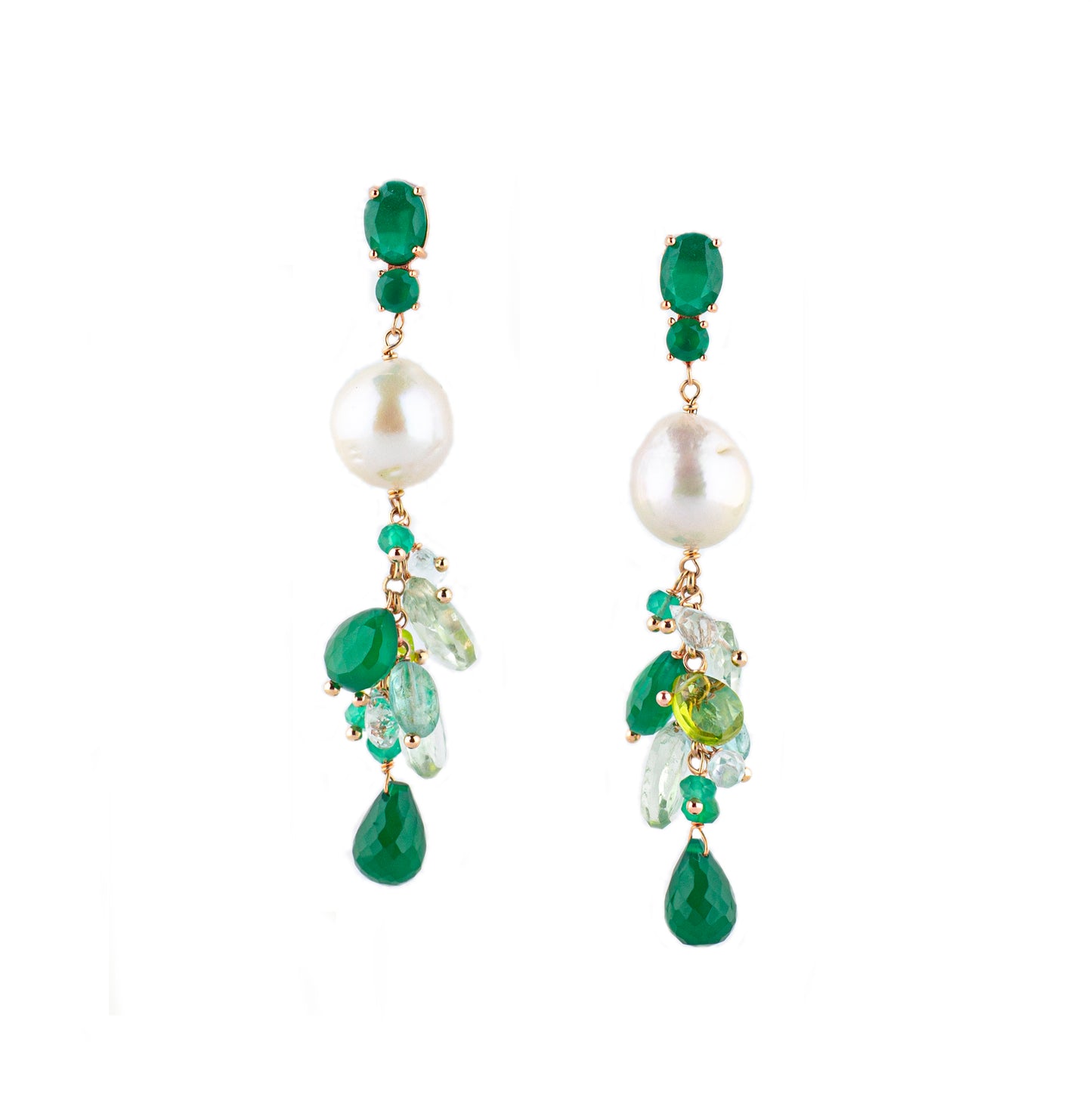 Orecchini in argento 925/ooo placcato oro rosè pietre in Onice verde & Praseolite