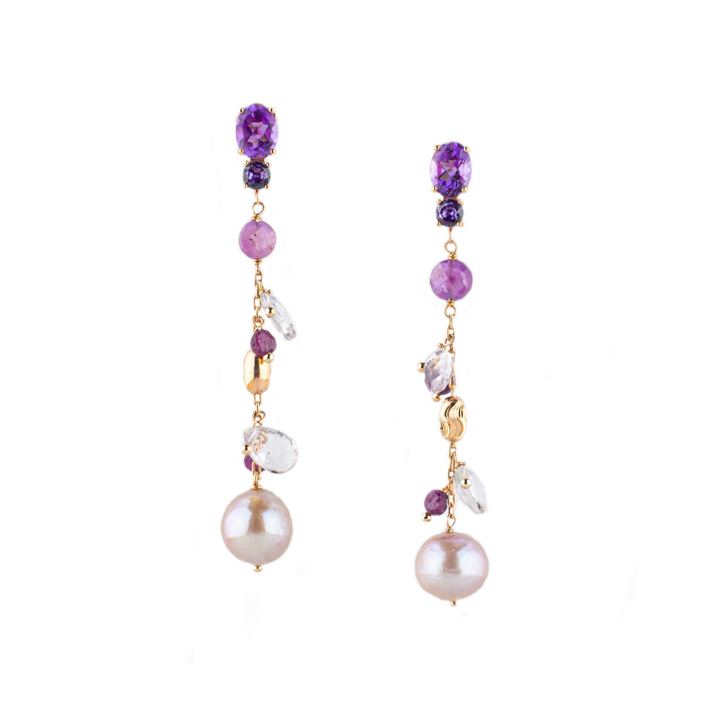 Orecchini in argento 925/ooo placcato oro rosa, pietre in Quarzo Ametista & Zaffiro rosa