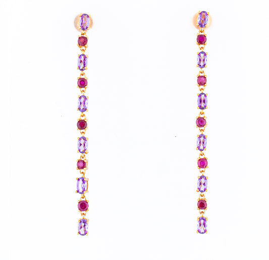 Orecchini in argento 925/ooo placcato oro rosè 18 Kt, Rubini & Quarzo Ametista
