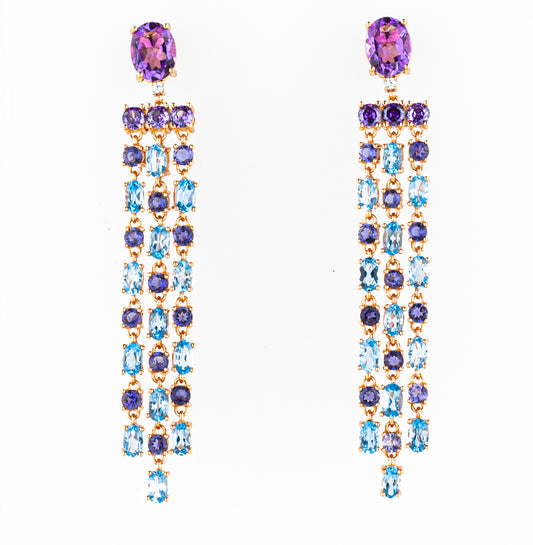 Orecchini in argento 925/ooo placcato oro rosè 18 Kt Topazi azzurri & Iolite