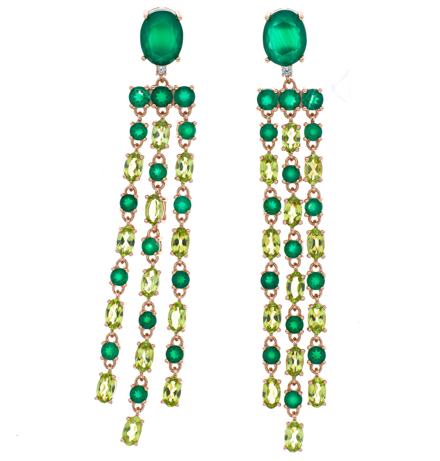 Orecchini in argento 925/ooo placcato oro rosè 18 Kt, Peridoto, Onice verde