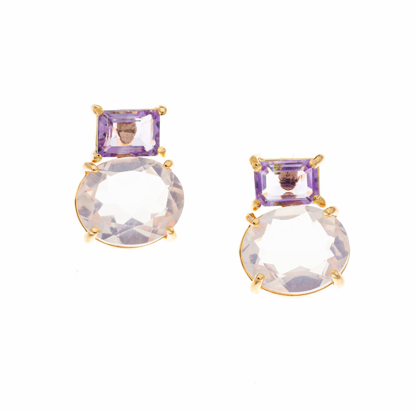 Orecchini in argento 925/ooo placcato oro rosè, Topazi azzurri & Quarzi