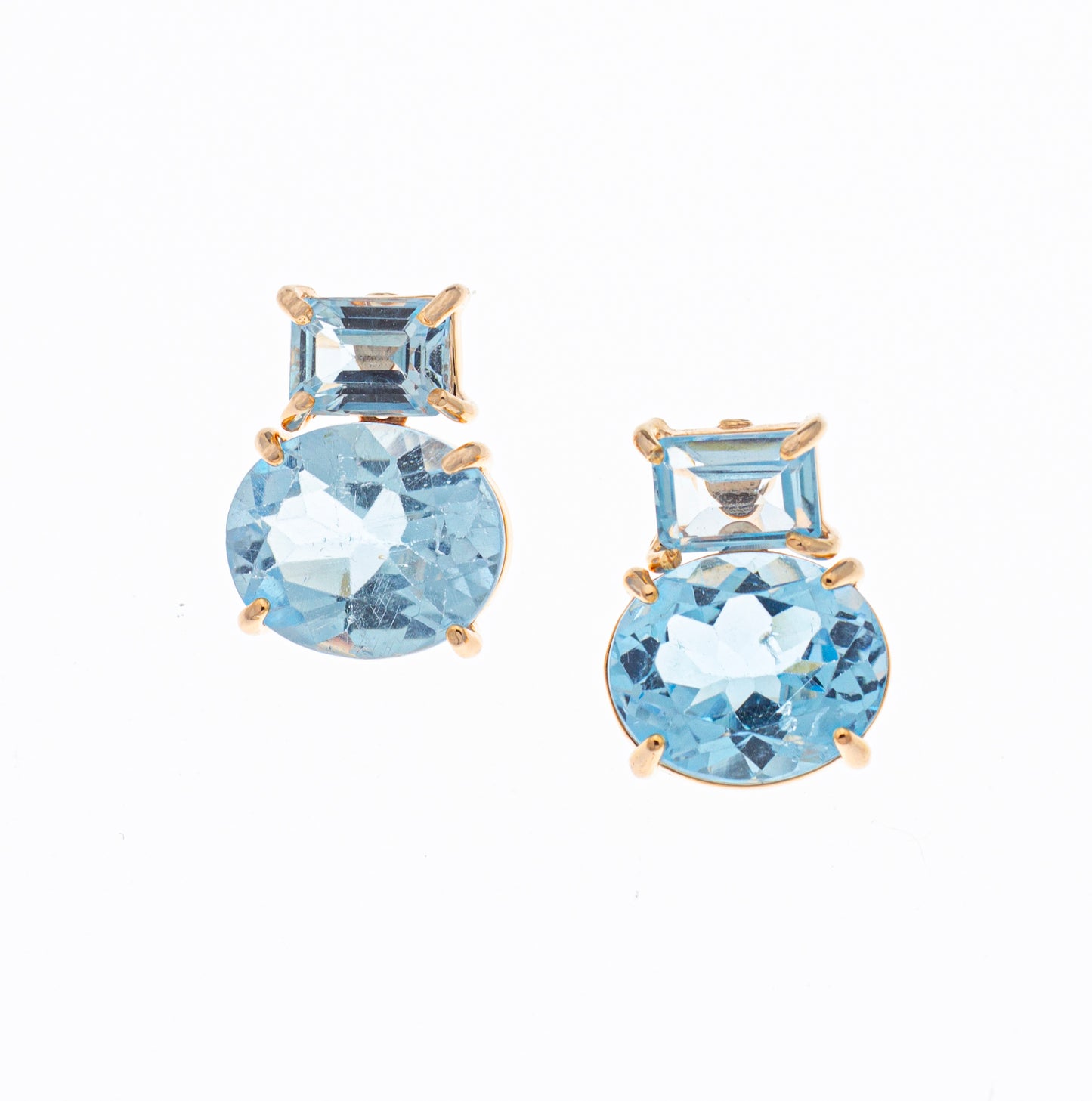 Orecchini in argento 925/ooo placcato oro rosè, Topazi azzurri & Quarzi