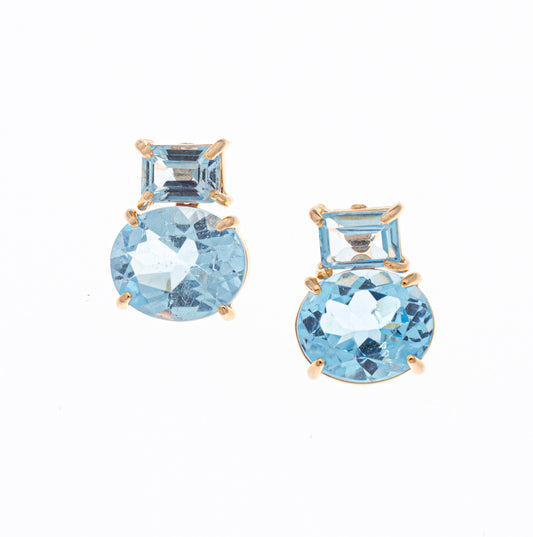 Orecchini in argento 925/ooo placcato oro rosè, Topazi azzurri & Quarzi