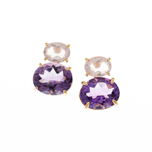 Orecchini in argento 925/ooo placcato oro rosa, pietre di Granato & Quarzi
