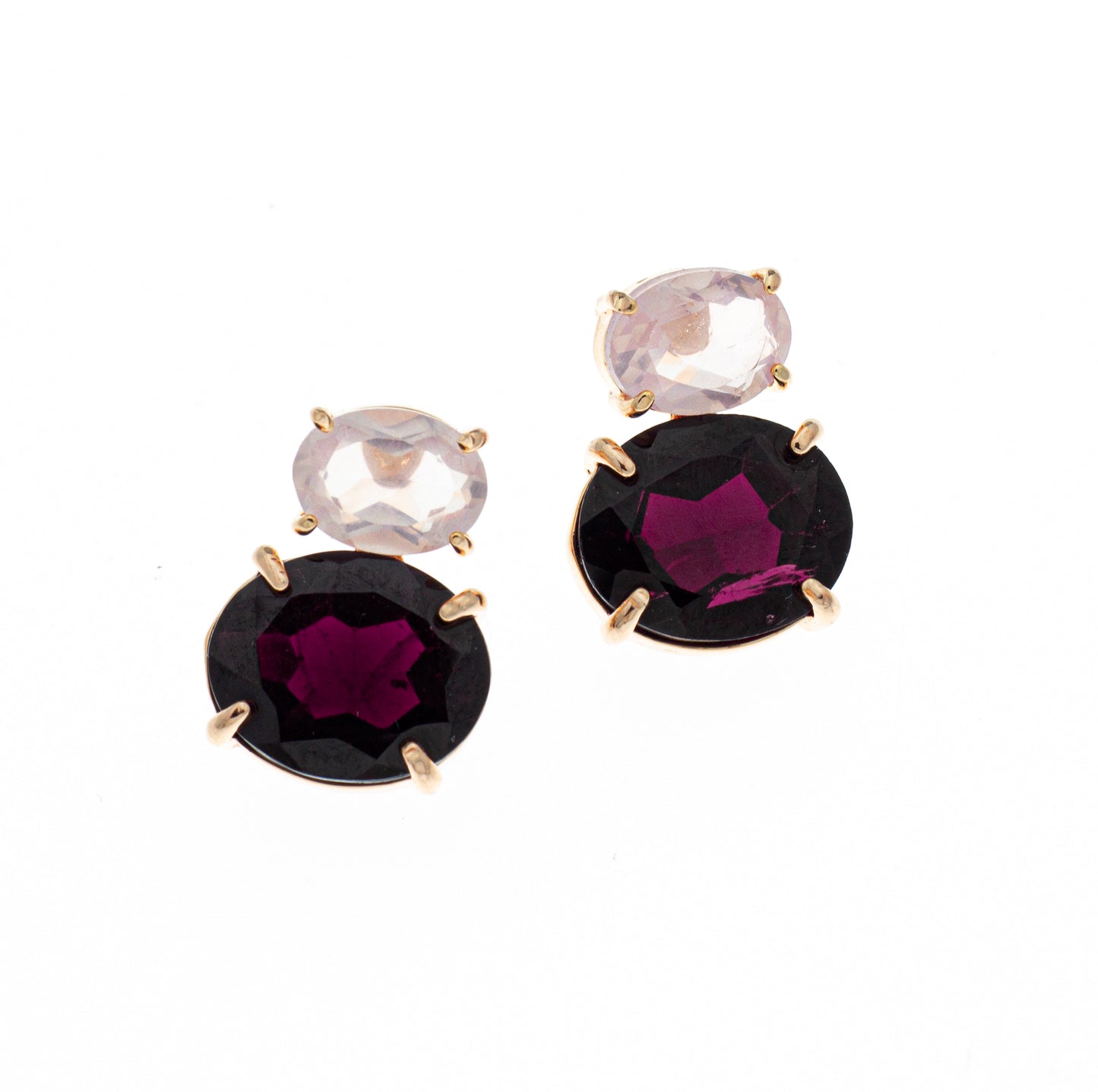 Orecchini in argento 925/ooo placcato oro rosa, pietre di Granato & Quarzi