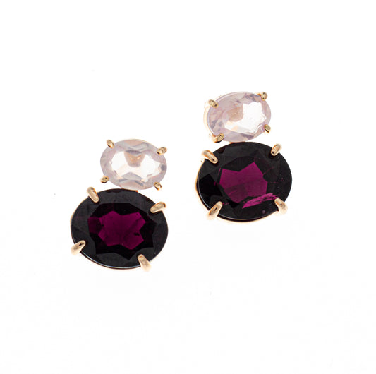 Orecchini in argento 925/ooo placcato oro rosa, pietre di Granato & Quarzi