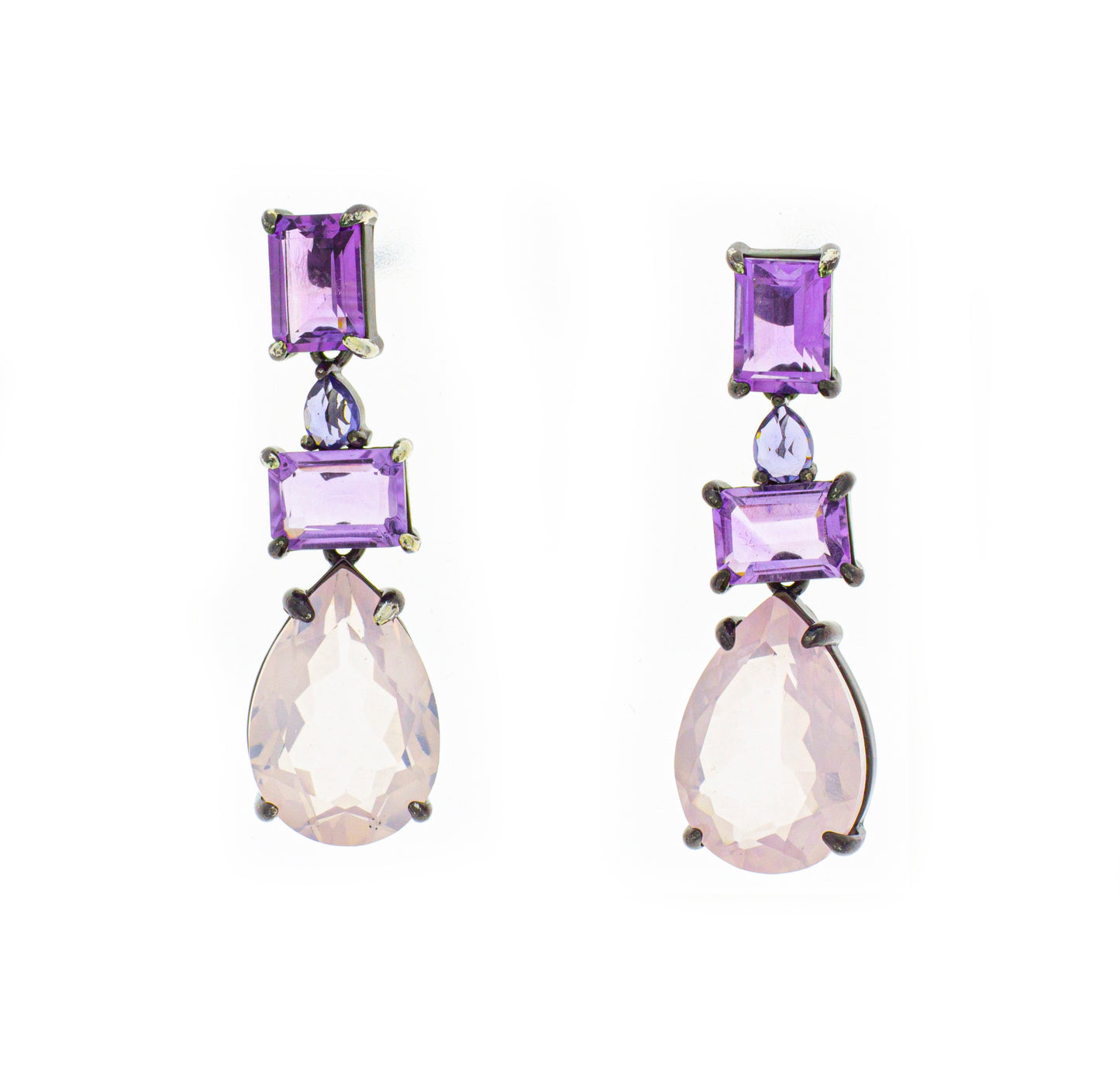 Orecchini in argento 925/ooo Quarzi Ametista & Rosa