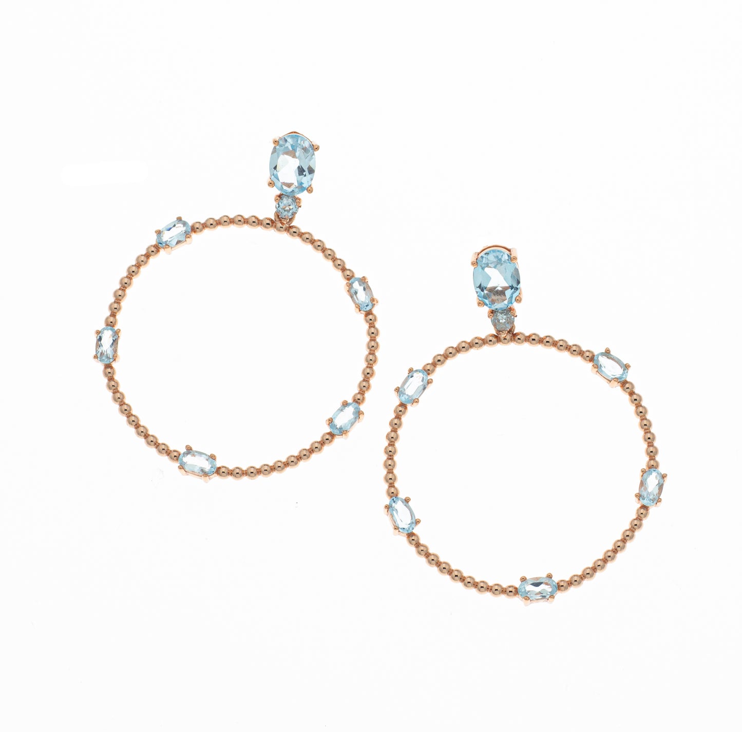 Orecchini in argento 925/ooo placcato oro rosa, pietre in Topazio azzurro