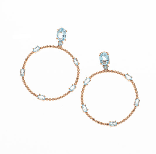 Orecchini in argento 925/ooo placcato oro rosa, pietre in Topazio azzurro