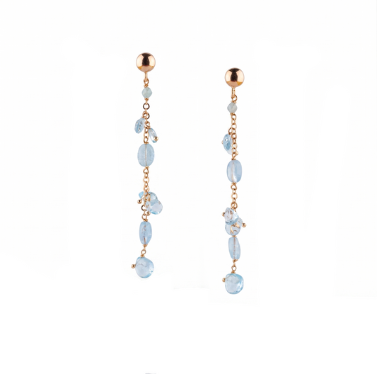 Orecchini in argento 925/ooo placcato oro rosa, pietre in Acquamarina & Topazio azzurro