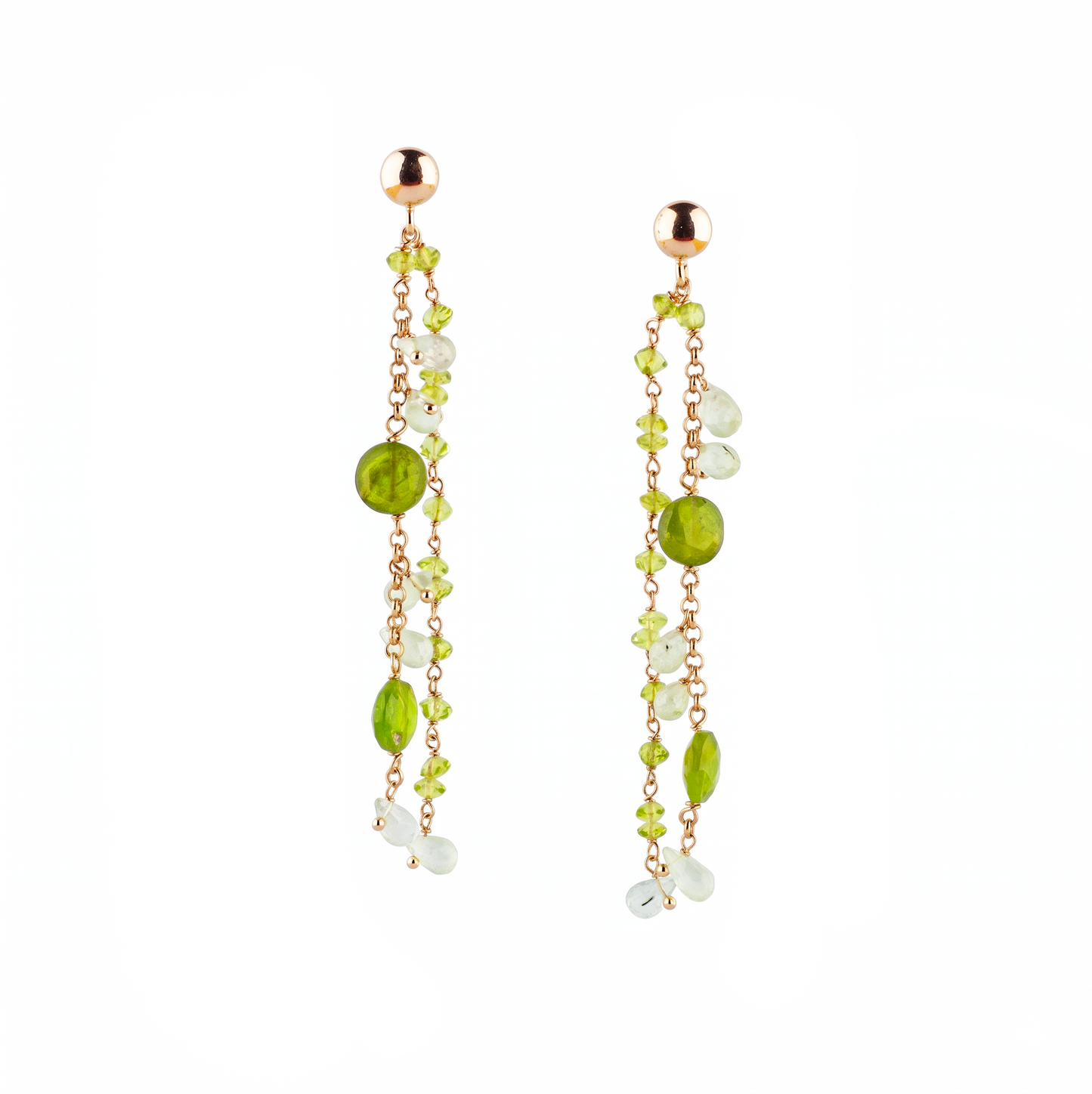 Orecchini in argento 925/ooo placcato oro rosa, pietre in Peridoto & Prenite
