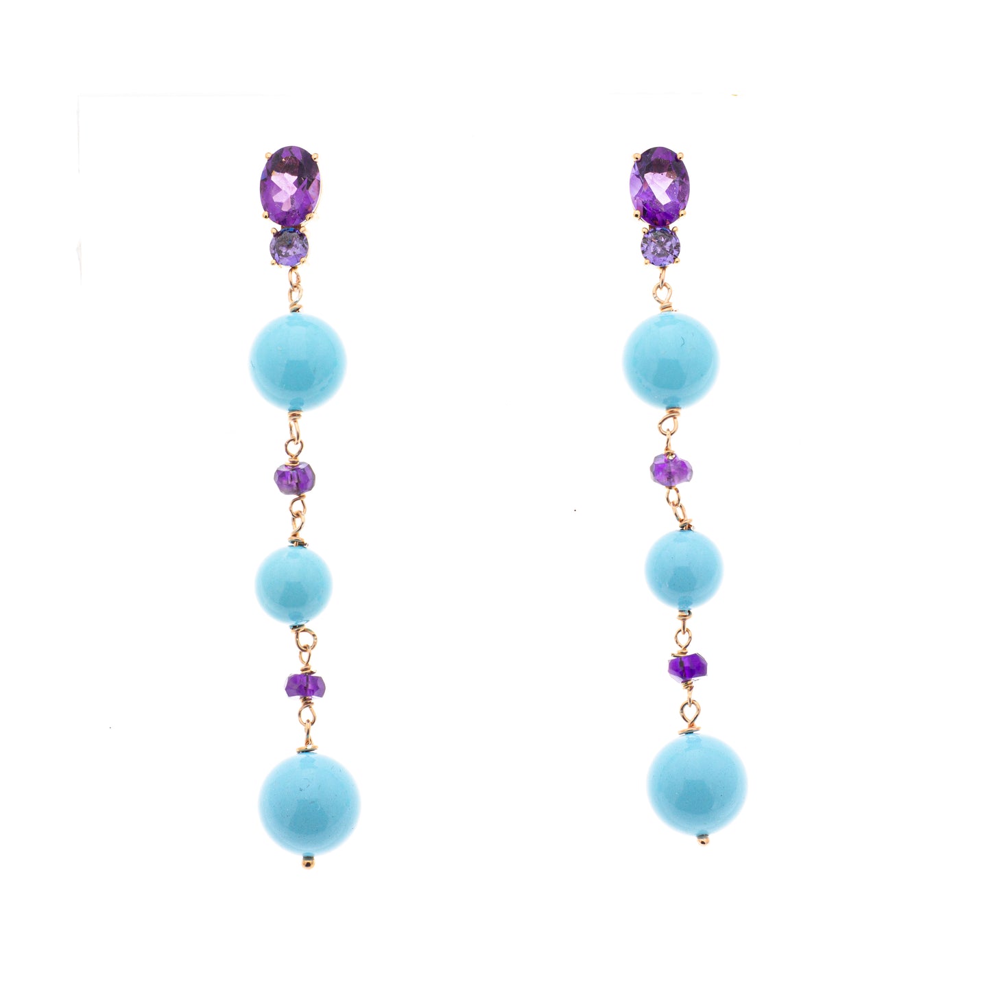 Orecchini in argento 925/ooo placcato oro rosa 18 kt, Turchesi & Quarzi naturali