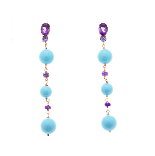 Orecchini in argento 925/ooo placcato oro rosa 18 kt, Turchesi & Quarzi naturali