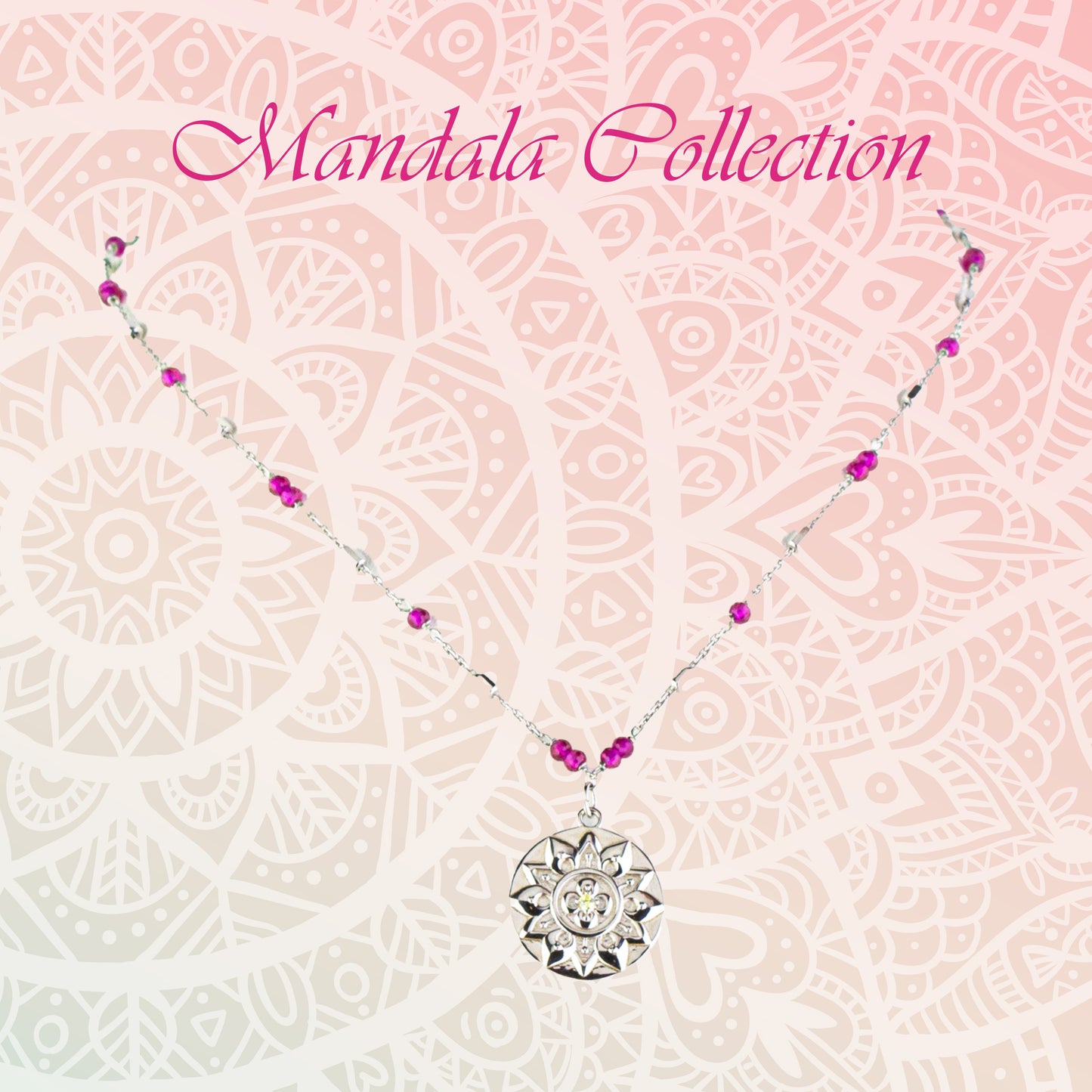 Girocollo in argento 925/ooo con medaglia mandala & pietre preziose