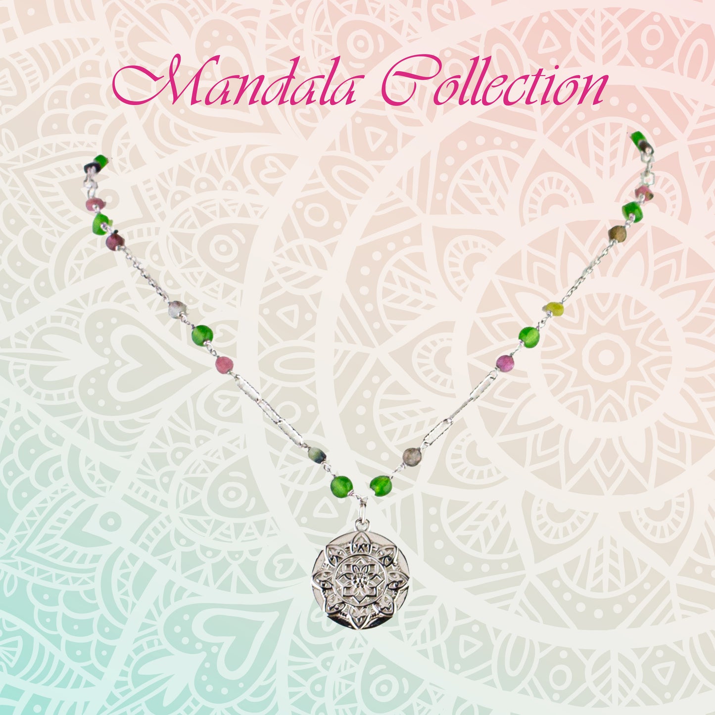 Girocollo in argento 925/ooo con medaglia mandala & pietre preziose
