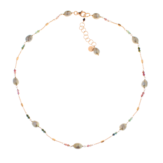 Collana girocollo argento 925/ooo placcato oro rosè, pietre preziose