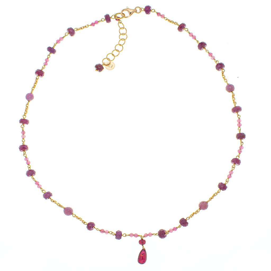 Collana girocollo argento 925/ooo placcato oro rosè, pietre preziose