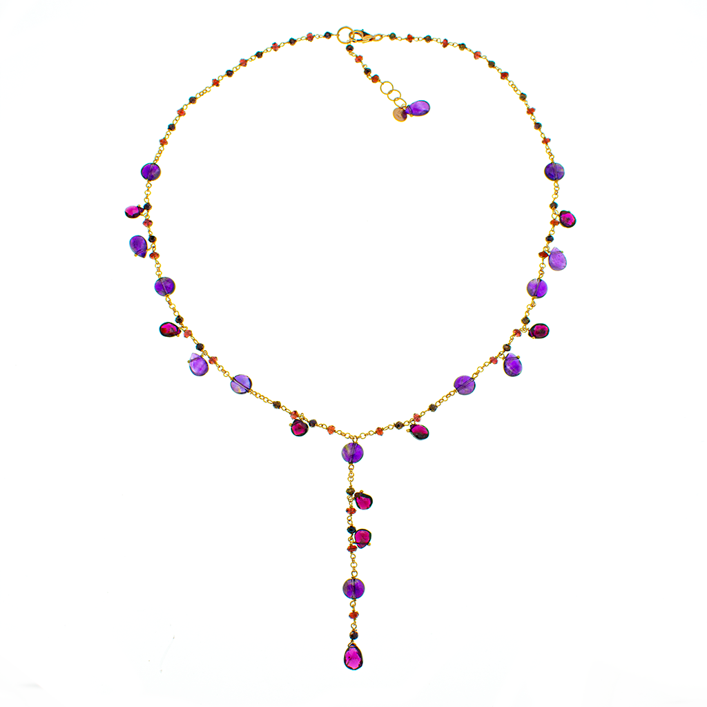 Collana girocollo argento 925/ooo placcato oro rosè, pietre preziose