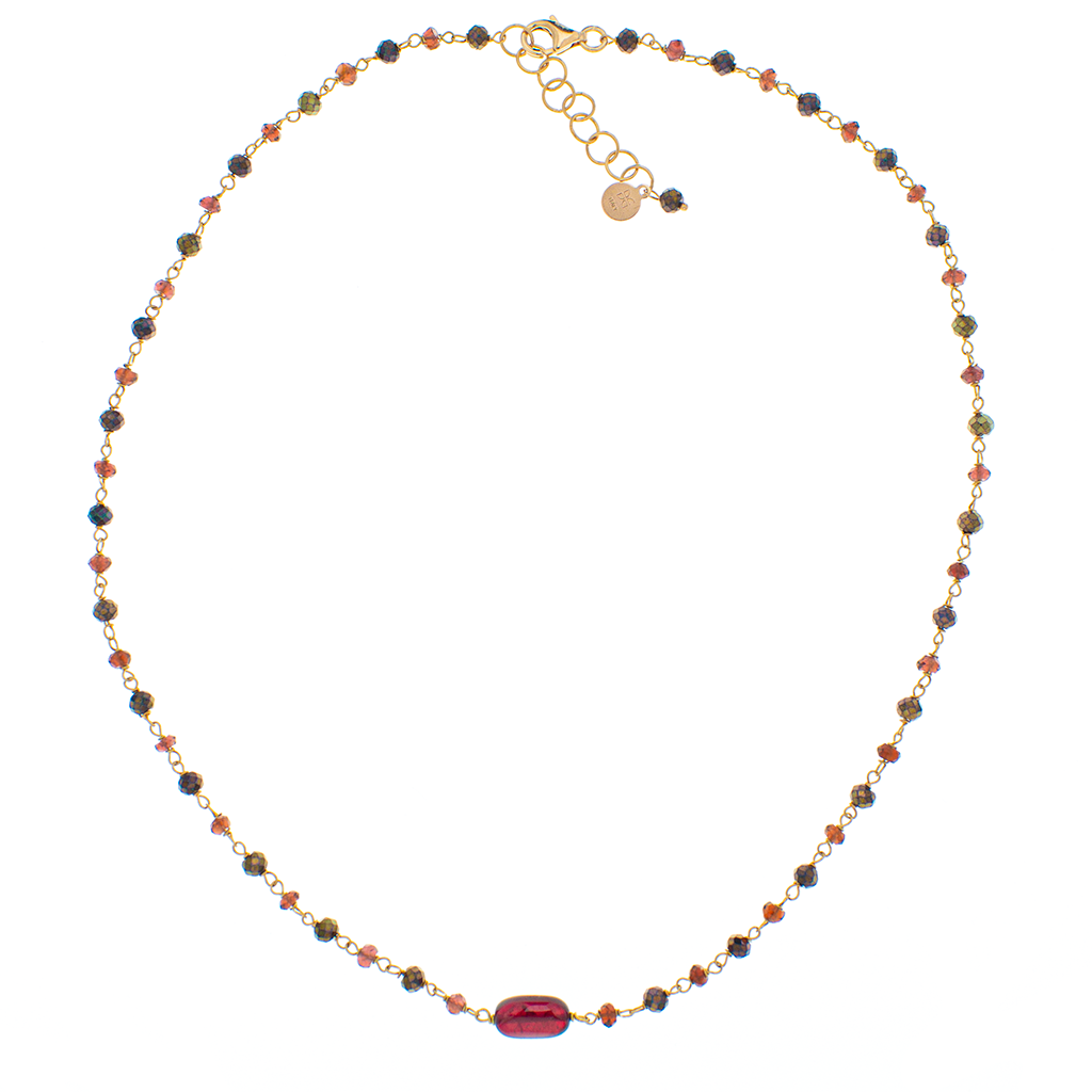 Collana girocollo argento 925/ooo placcato oro rosè, pietre preziose