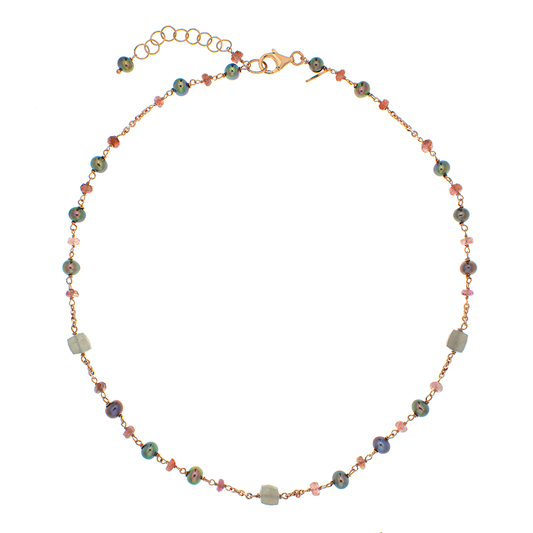 Collana in argento 925/ooo, Tormaline, Pietra di luna, Perle coltivate