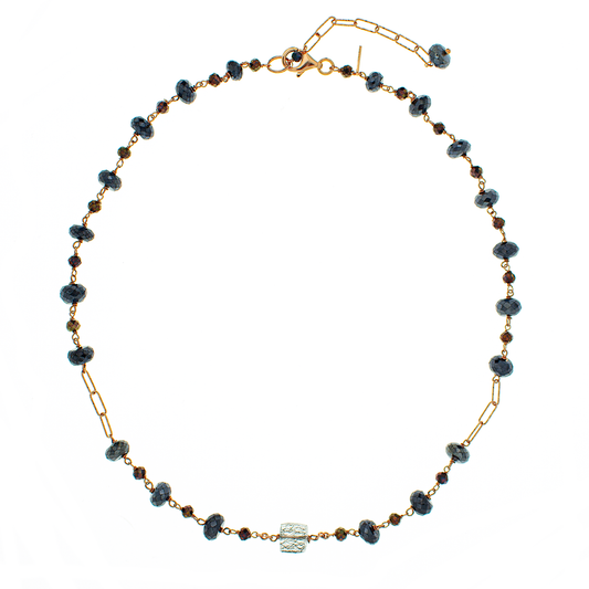 Collana in argento 925/ooo, Spinello nero, brown, Quarzo Rutilato