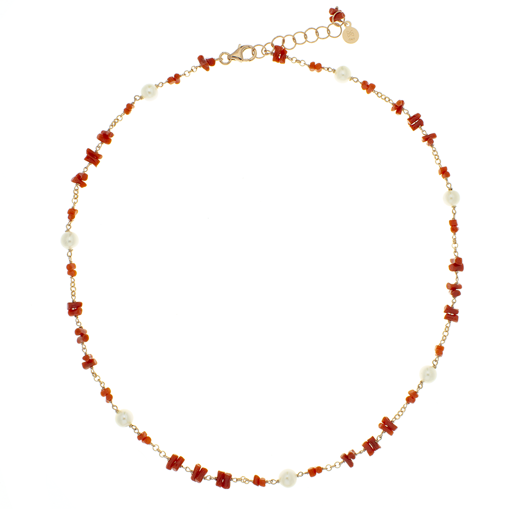 Collana in argento 925/ooo, corallo & perle coltivate