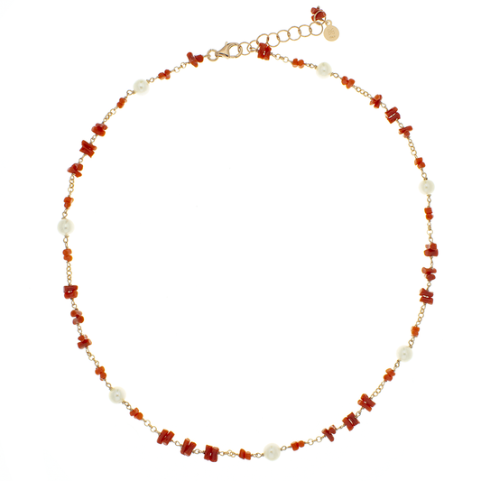 Collana in argento 925/ooo, corallo & perle coltivate