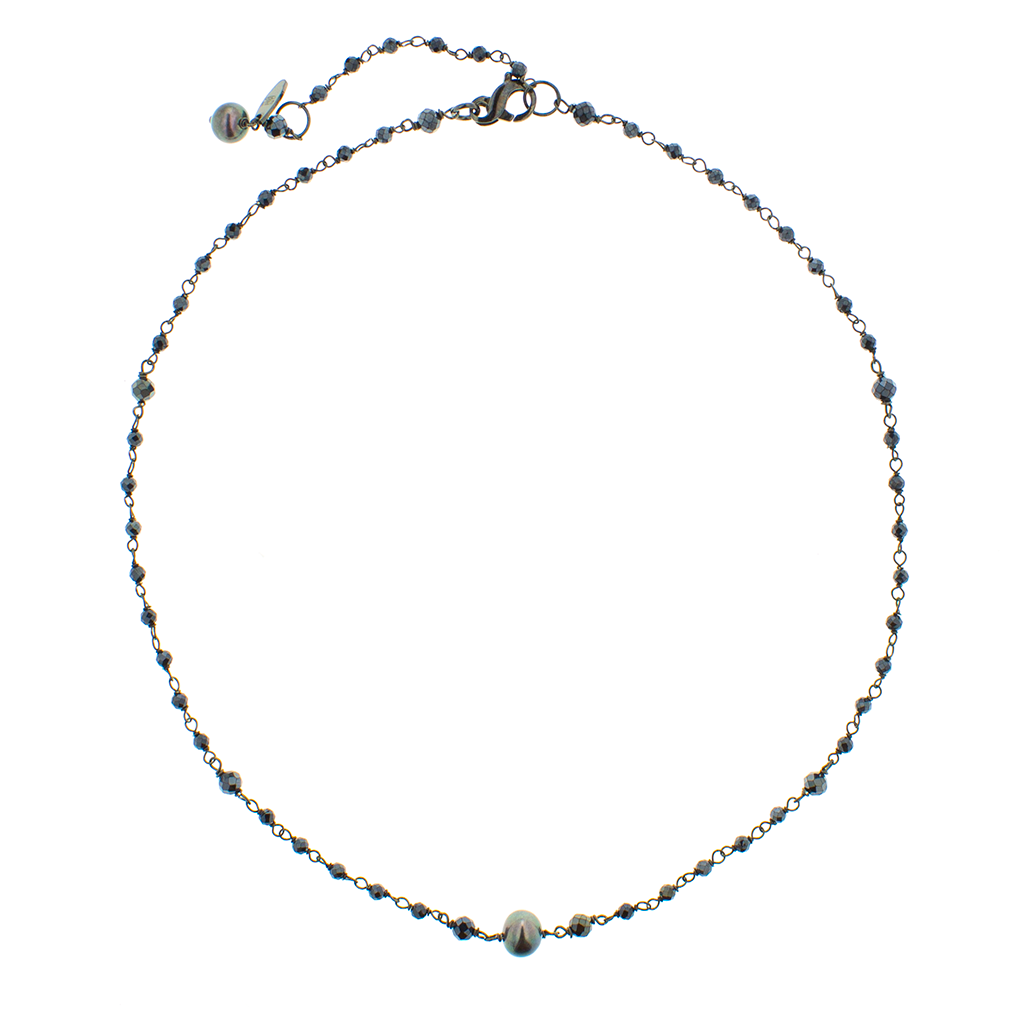 Collana in argento 925/ooo, Spinello nero, Perle coltivate