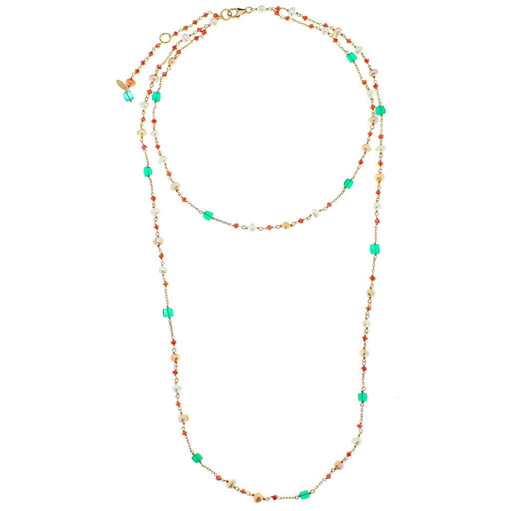 Collana in argento 925/ooo, pietre naturali e perle coltivate