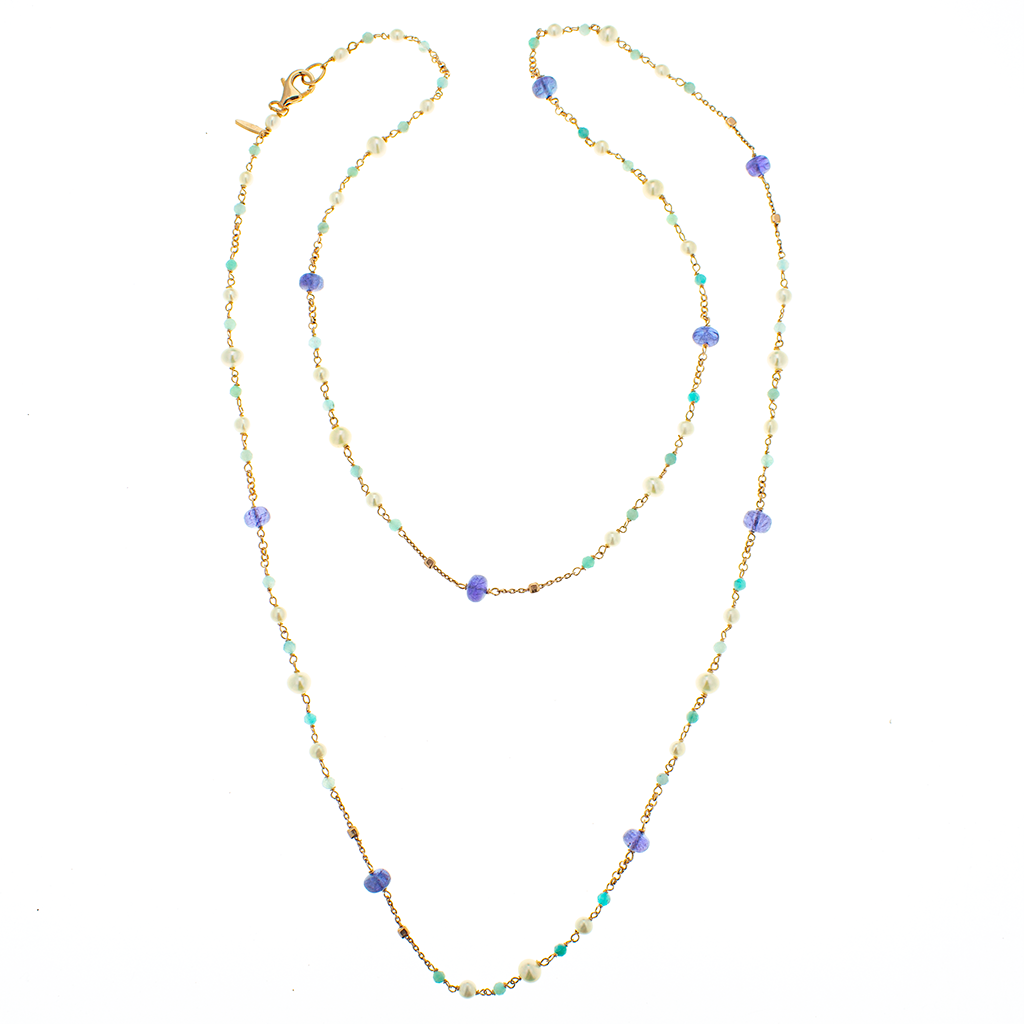 Collana in argento 925/ooo, pietre naturali e perle coltivate